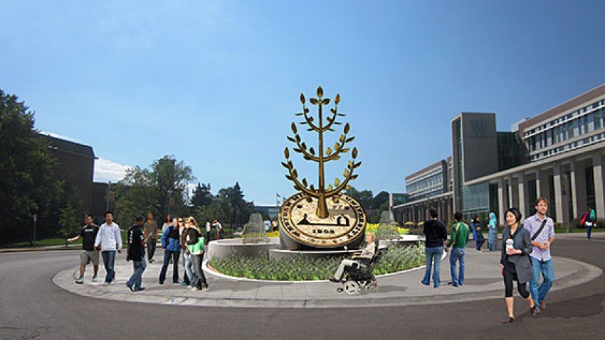 Image depicting finished landscaping around new icon sculpture.