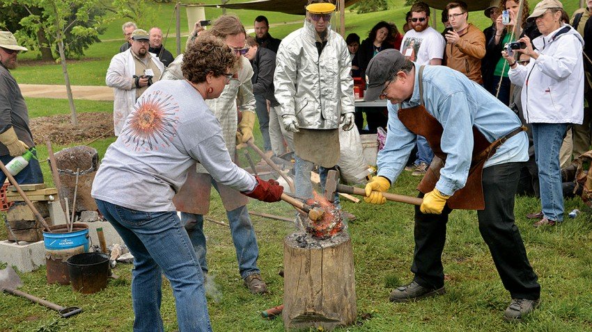 Photo of an iron-smelting demonstration.