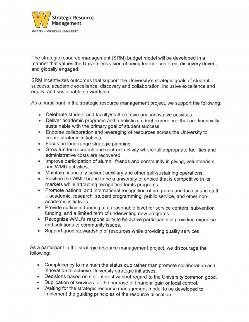Image showing the text of the Strategic Resource Management Initiative commitment document. A link to an accessible version of this document can be found at the top of this page.