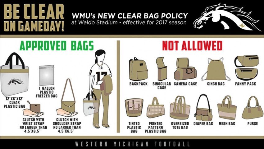 Graphic: WMU's new clear bag policy is effective at Waldo Stadium for the 2017 season.