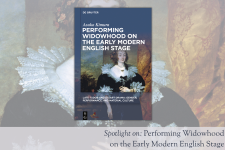 The cover of Performing Widowhood on the Early Modern English Stage: An image of a woman in a black sixteenth-century dress, with the title in white on a blue background.
