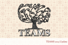 The logo of TEAMS, a tree with blossoms and branches blowing in the wind, above block letters spelling TEAMS. The background is a warm tan with a semi-opaque geometric pattern over the tan.