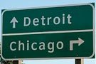 highway signs that say Detroit and Chicago