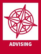 Red compass with text "advising" in box