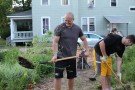 WMU student volunteers helping with neighborhood garden