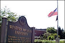 Photo of flag lowered at Western Michigan University Sept 11 2001.