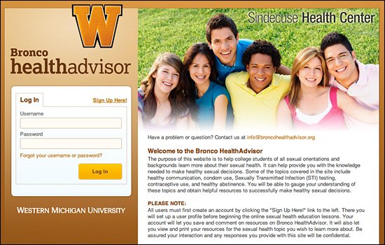 Screen shot of Bronco HealthAdvisor site.